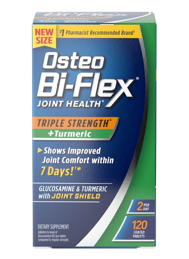 Osteo Bi-Flex Osteo Bi-Flex Glucosamine Triple Strength Plus Turmeric Supplement with Curcumin for Joint Support and Range of Motion, 60 Day Supply, 120 Coated Tablets, Joint Health Nutritional Supplements  - Image 1