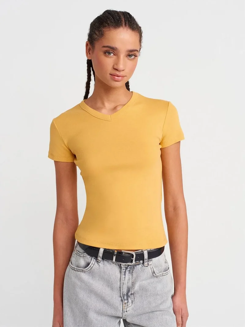 ديلفين Dilvin Slim Fit Cotton V-Neck T-Shirt