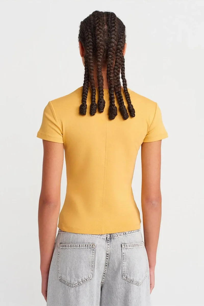 Dilvin Amber Yellow DILVIN Slim Fit Cotton V-Neck T-Shirt for Women | Best Price UAE