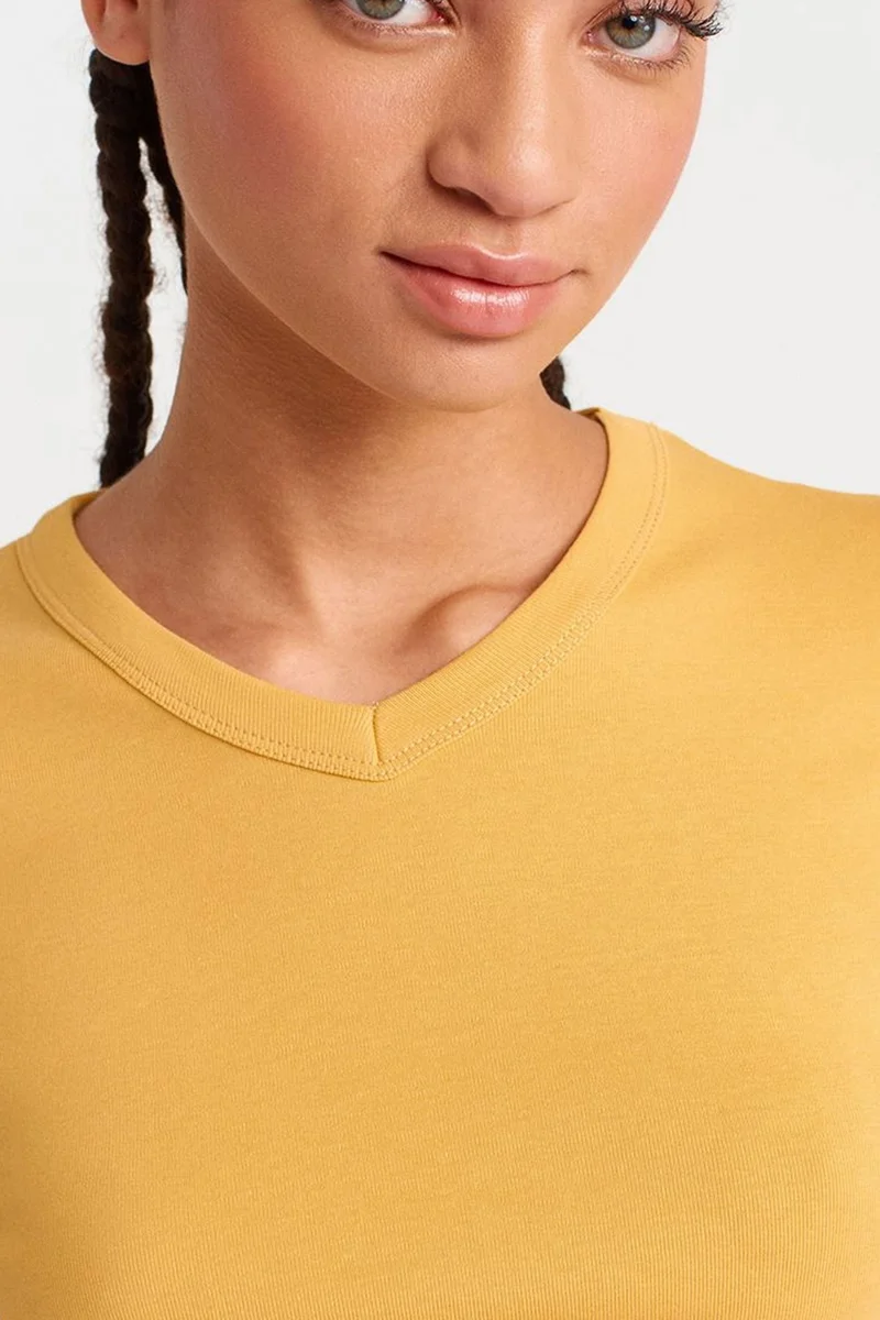 Dilvin Amber Yellow DILVIN Slim Fit Cotton V-Neck T-Shirt for Women | Best Price UAE