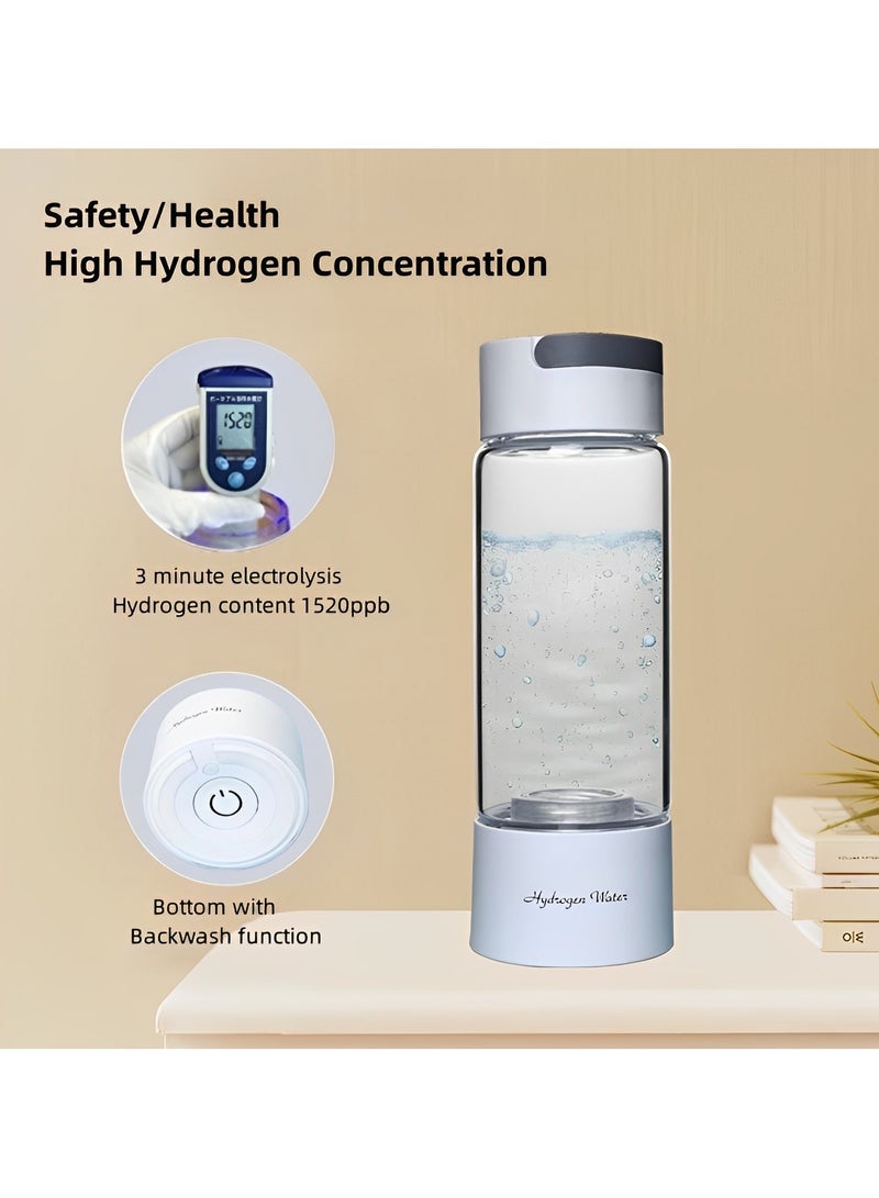 Rechargeable and Portable Glass H2 Hydrogen Rich Water Generator Bottle with inhaler | Advanced PEM(Japan) and SPE(Korea) Technology with up to 3000 PPB | Balanced PH Water Ionizer with Self Cleaning