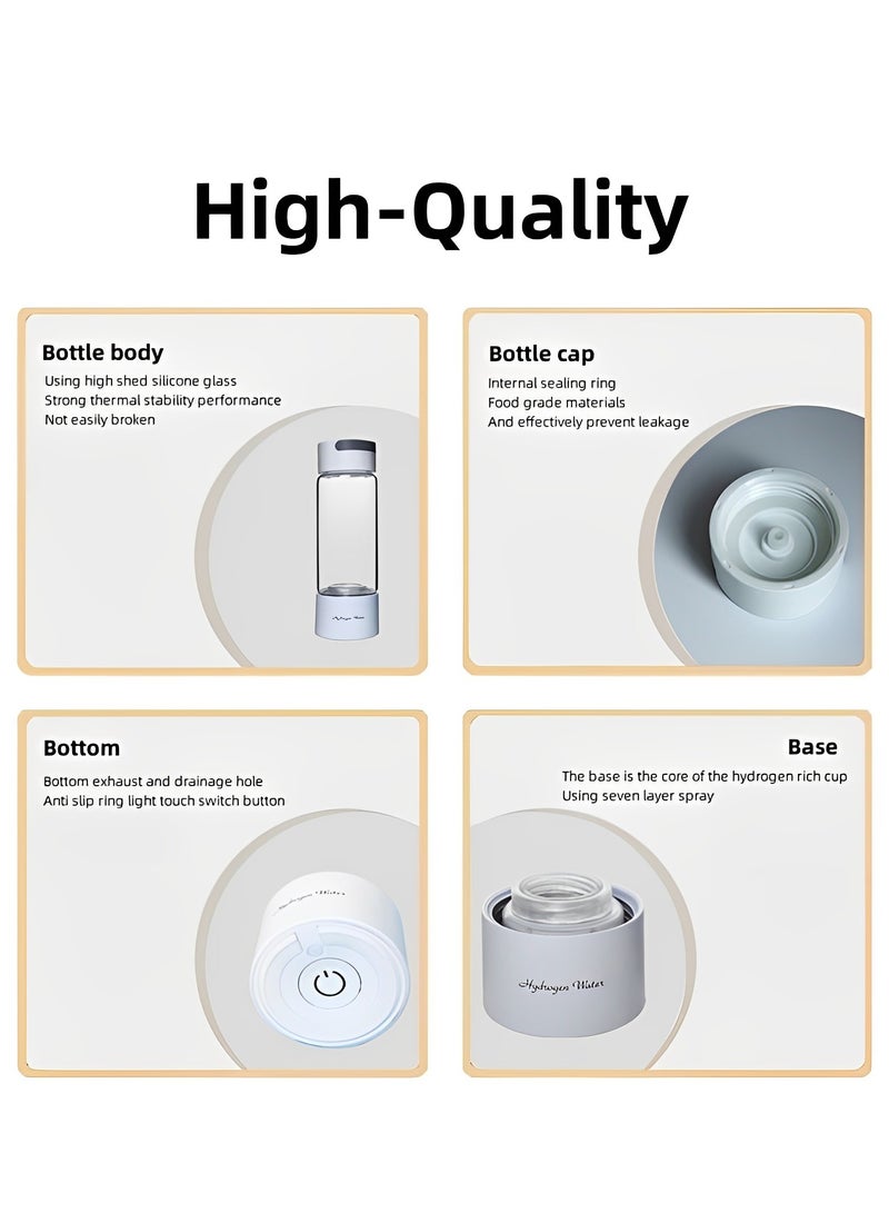 Rechargeable and Portable Glass H2 Hydrogen Rich Water Generator Bottle with inhaler | Advanced PEM(Japan) and SPE(Korea) Technology with up to 3000 PPB | Balanced PH Water Ionizer with Self Cleaning