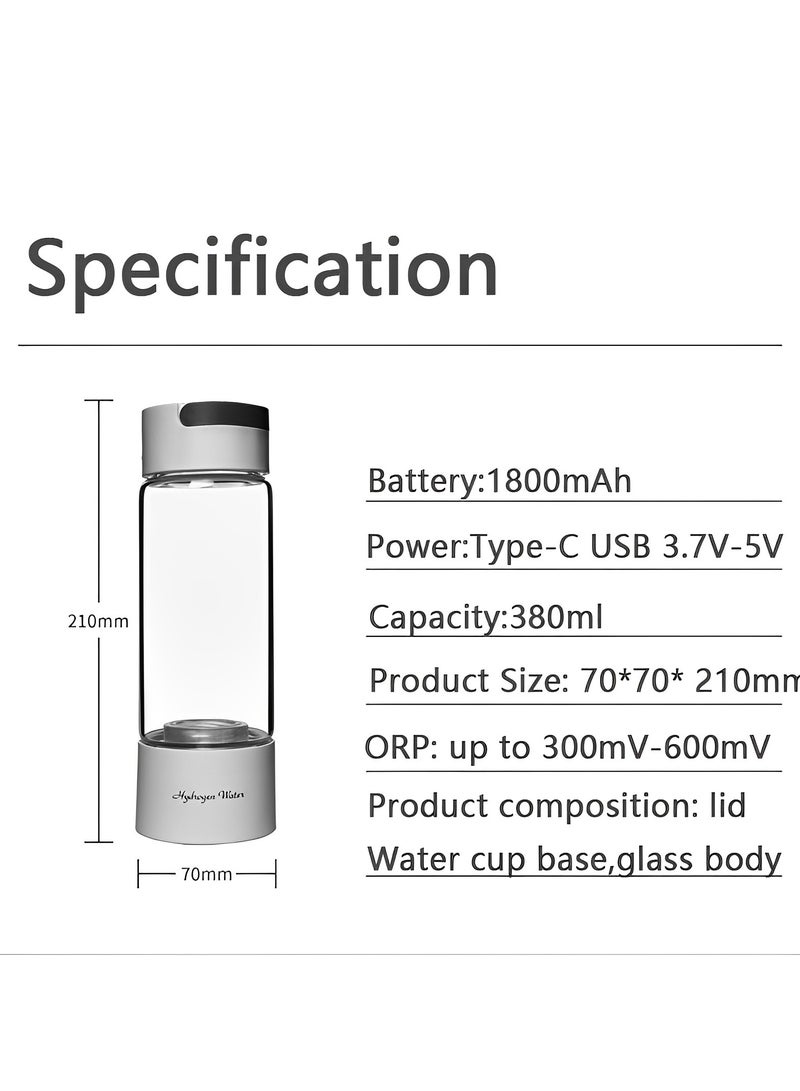 Rechargeable and Portable Glass H2 Hydrogen Rich Water Generator Bottle with inhaler | Advanced PEM(Japan) and SPE(Korea) Technology with up to 3000 PPB | Balanced PH Water Ionizer with Self Cleaning