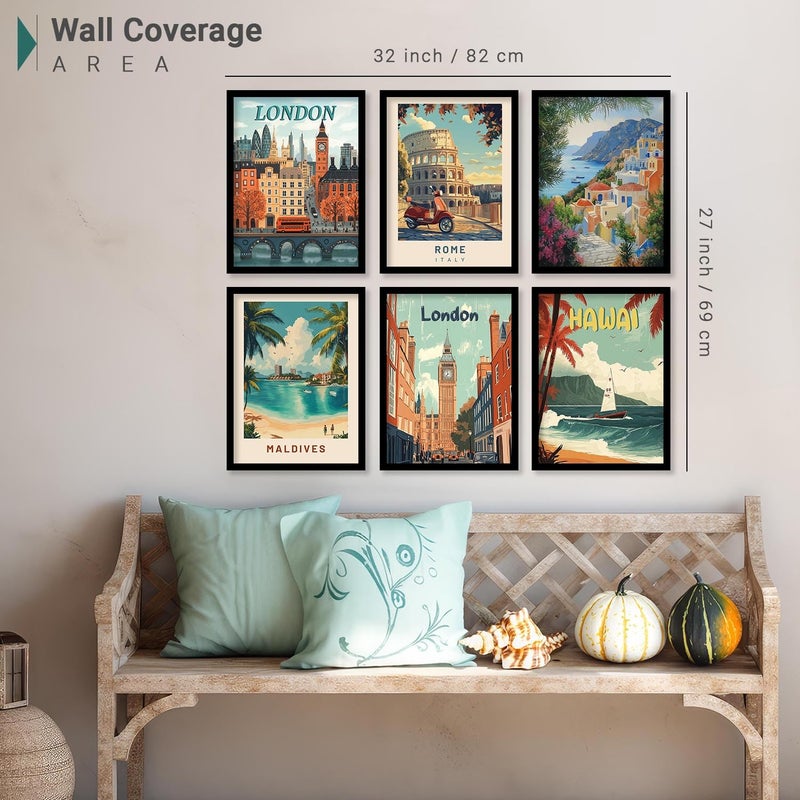 Kotart Retro Travel Theme City Vibes Wall Decor Photo Frames Modern Art City Vibes Wall Decor Photo Frames Wall Poster with Frame for Room Office Living Room Hotel Home Dcor Set of 6 Art 1 10x13 inch Framed - Image 5