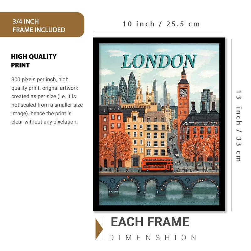 Kotart Retro Travel Theme City Vibes Wall Decor Photo Frames Modern Art City Vibes Wall Decor Photo Frames Wall Poster with Frame for Room Office Living Room Hotel Home Dcor Set of 6 Art 1 10x13 inch Framed - Image 2