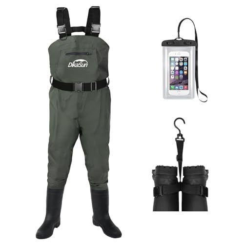 DikaSun Waterproof Fishing Waders for Men Women 2Ply NylonPVC Chest Wader with Boots for Fly Fishing - Image 1