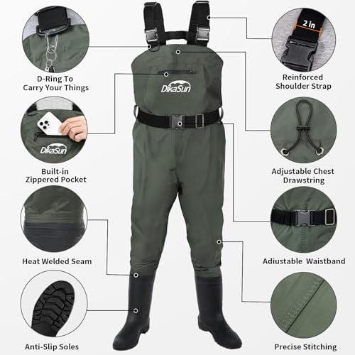 DikaSun Waterproof Fishing Waders for Men Women 2Ply NylonPVC Chest Wader with Boots for Fly Fishing - Image 3