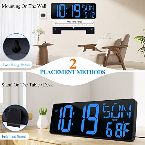 CYMHCHL Large Digital Wall Clock with Remote Control 17.2" LED Large Display Timer with Temperature Date Week Auto DST Adjustable Brightness, Big Wall Alarm Clock for Living Room Office Garage Gym Seniors - Image 5
