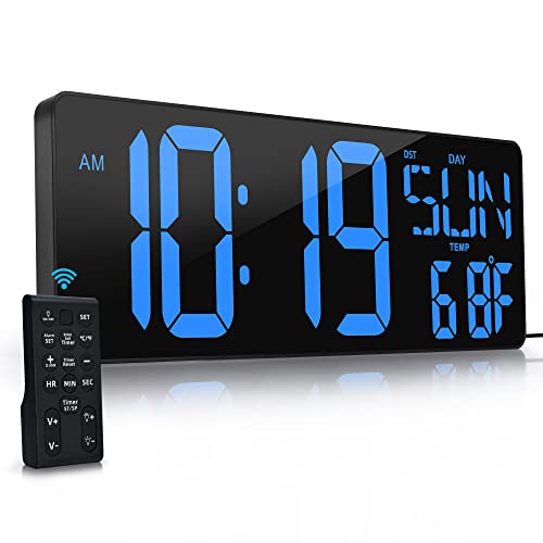 CYMHCHL Large Digital Wall Clock with Remote Control 17.2" LED Large Display Timer with Temperature Date Week Auto DST Adjustable Brightness, Big Wall Alarm Clock for Living Room Office Garage Gym Seniors - Image 1