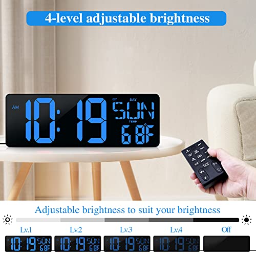 CYMHCHL Large Digital Wall Clock with Remote Control 17.2" LED Large Display Timer with Temperature Date Week Auto DST Adjustable Brightness, Big Wall Alarm Clock for Living Room Office Garage Gym Seniors - Image 4