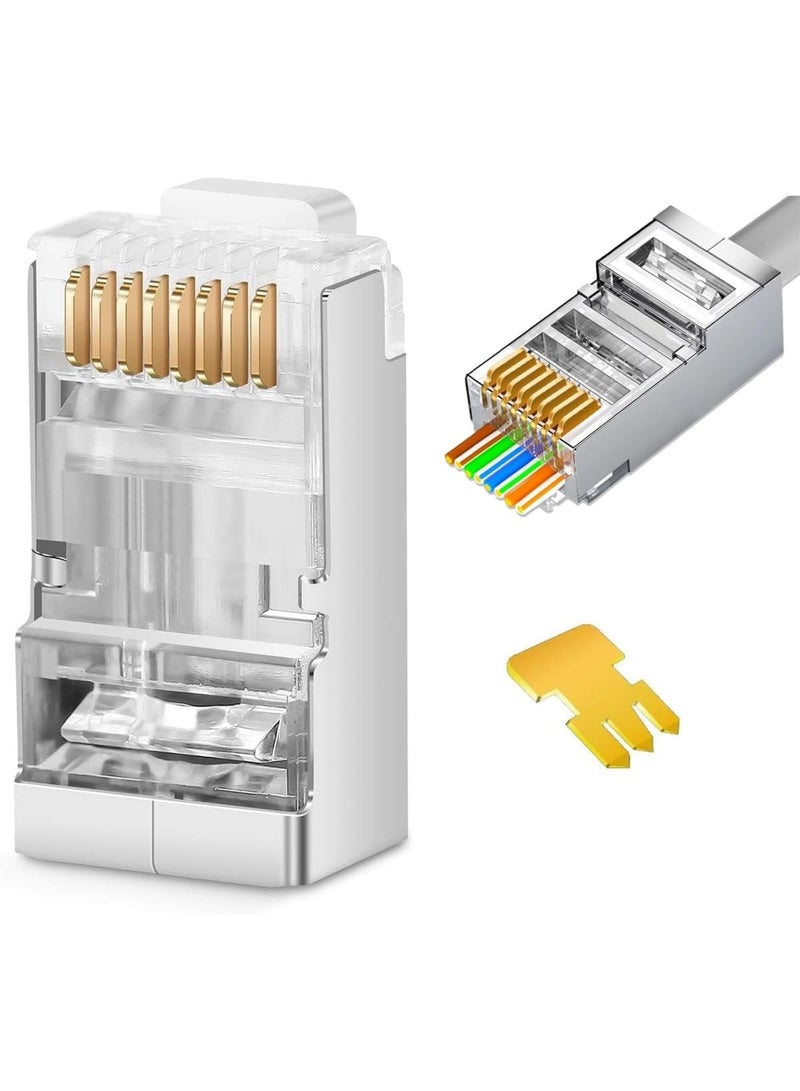 Excefore RJ45 CAT5 CAT6 Pass Through Connectors - Pass Through Modular Plugs Gold Plated 3 Prong 8P8C Ethernet Ends for Solid Wire and Stranded Cable(50pcs) - Image 1