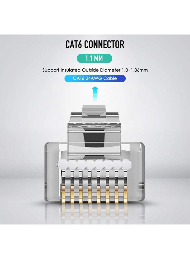 Excefore RJ45 CAT5 CAT6 Pass Through Connectors - Pass Through Modular Plugs Gold Plated 3 Prong 8P8C Ethernet Ends for Solid Wire and Stranded Cable(50pcs) - Image 5