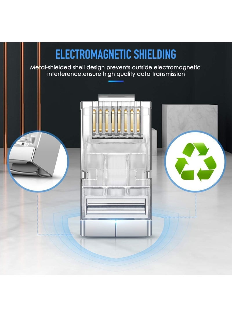 Excefore RJ45 CAT5 CAT6 Pass Through Connectors - Pass Through Modular Plugs Gold Plated 3 Prong 8P8C Ethernet Ends for Solid Wire and Stranded Cable(50pcs) - Image 3