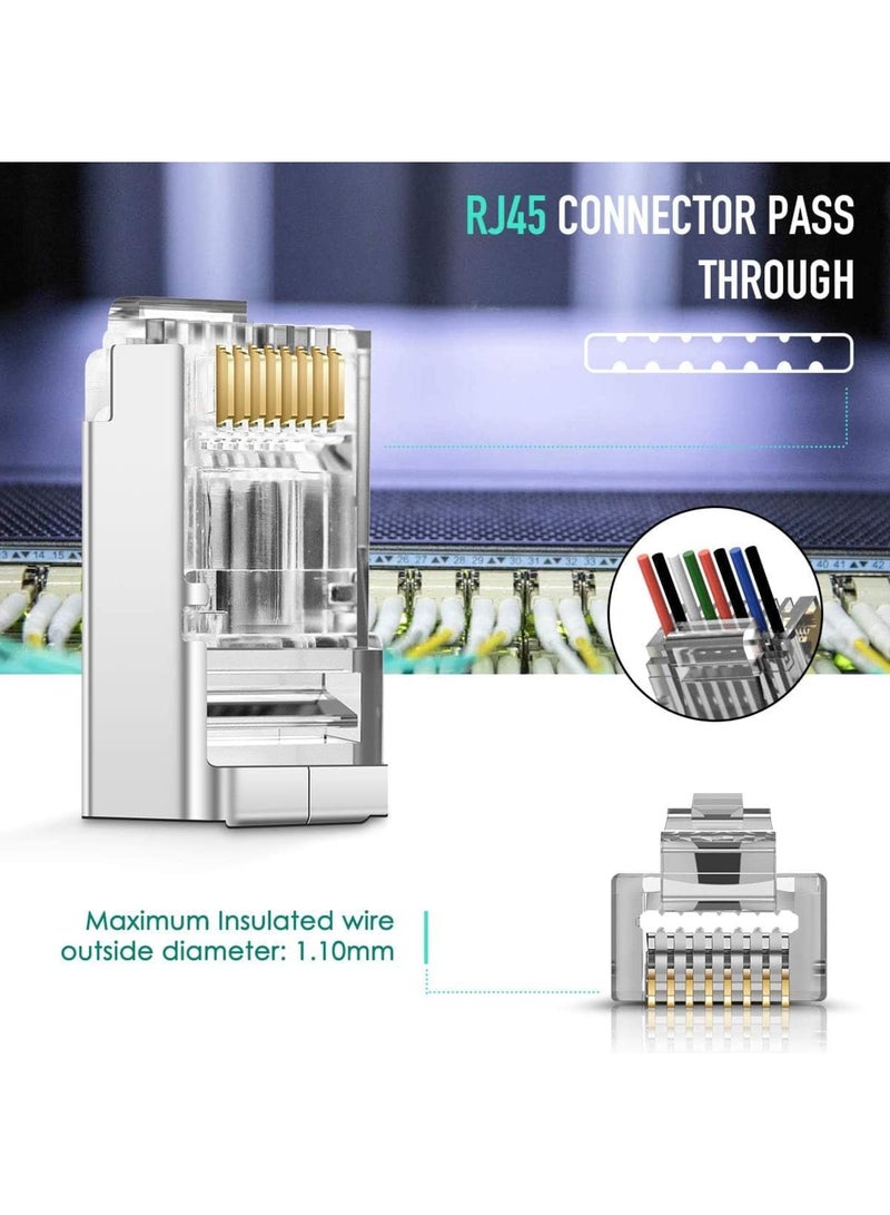 Excefore RJ45 CAT5 CAT6 Pass Through Connectors - Pass Through Modular Plugs Gold Plated 3 Prong 8P8C Ethernet Ends for Solid Wire and Stranded Cable(50pcs) - Image 2