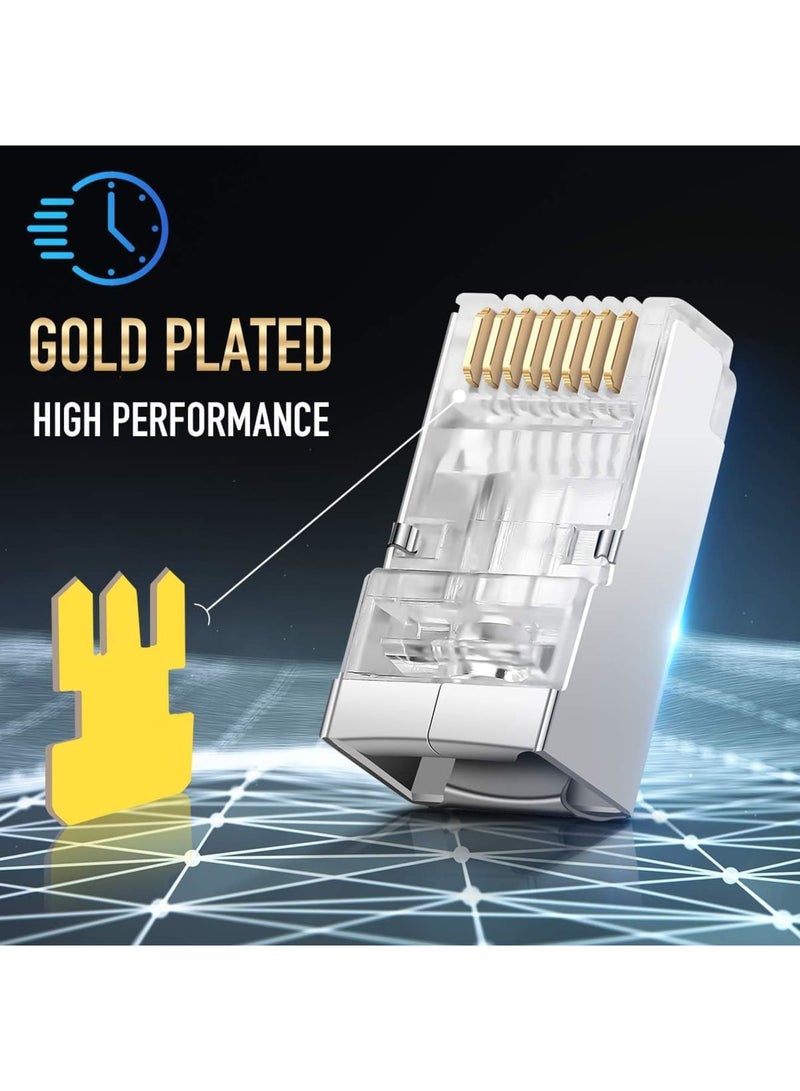 Excefore RJ45 CAT5 CAT6 Pass Through Connectors - Pass Through Modular Plugs Gold Plated 3 Prong 8P8C Ethernet Ends for Solid Wire and Stranded Cable(50pcs) - Image 4