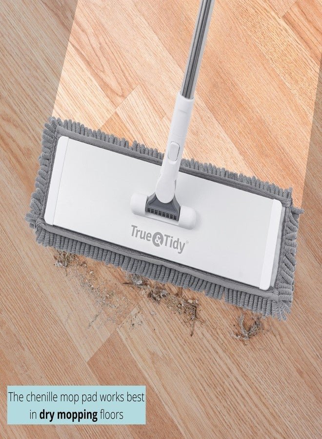 True & Tidy® ممسحة حيوانات أليفة ثقيلة الوزن للرطوبة والجفاف، تشمل 1 قطعة ميكروفايبر و1 قطعة شينيل، رأس ممسحة من الألمنيوم، لجميع أنواع الأرضيات، لتنظيف شعر الحيوانات الأليفة - Image 2