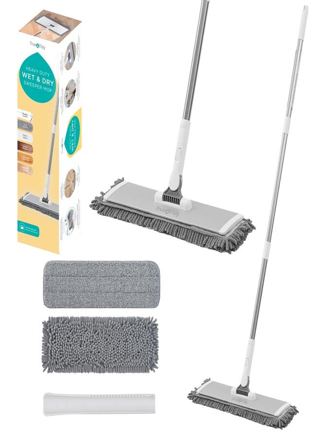 True & Tidy® ممسحة حيوانات أليفة ثقيلة الوزن للرطوبة والجفاف، تشمل 1 قطعة ميكروفايبر و1 قطعة شينيل، رأس ممسحة من الألمنيوم، لجميع أنواع الأرضيات، لتنظيف شعر الحيوانات الأليفة - Image 1