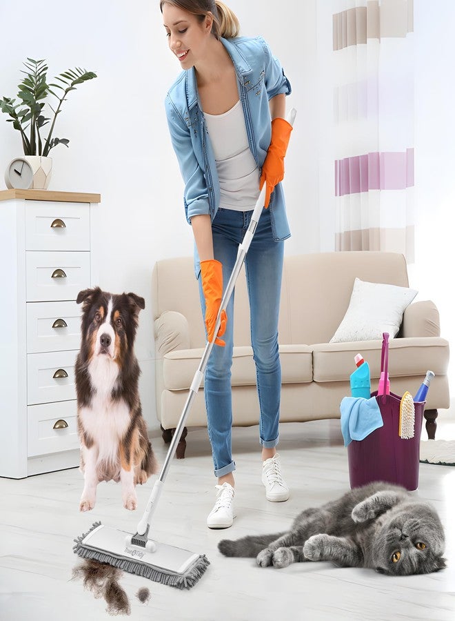 True & Tidy® ممسحة حيوانات أليفة ثقيلة الوزن للرطوبة والجفاف، تشمل 1 قطعة ميكروفايبر و1 قطعة شينيل، رأس ممسحة من الألمنيوم، لجميع أنواع الأرضيات، لتنظيف شعر الحيوانات الأليفة - Image 4