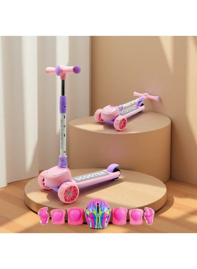 إيزي فيتشور سكوتر إيزي فيوتشر للأطفال بمقبض قابل للطي وتعديل الارتفاع وعجلات بولي يوريثان LED وفرامل خلفية وموسيقى سكوتر للأطفال من 3 إلى 8 سنوات بما في ذلك مجموعة معدات الحماية الكاملة - Image 1