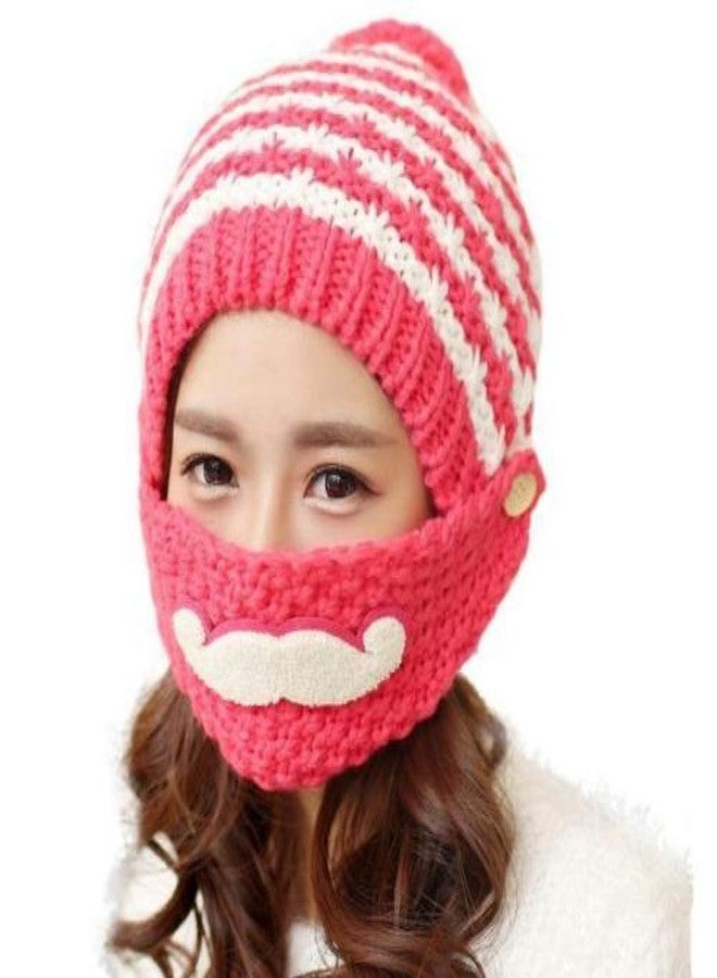 Zeki Kids Boys & Girls Cap Mask Set Winter Beanie Hairball Twist Knit Cap Thick Warm Mask Hat Fit for 8 to 15 Year (Pink) - Image 1
