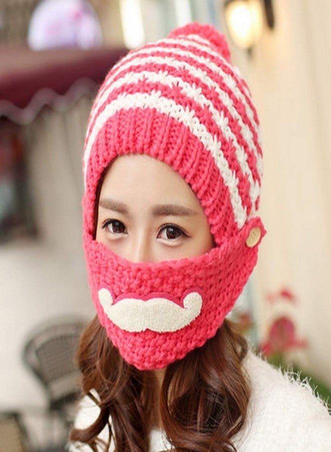 Zeki Kids Boys & Girls Cap Mask Set Winter Beanie Hairball Twist Knit Cap Thick Warm Mask Hat Fit for 8 to 15 Year (Pink) - Image 2