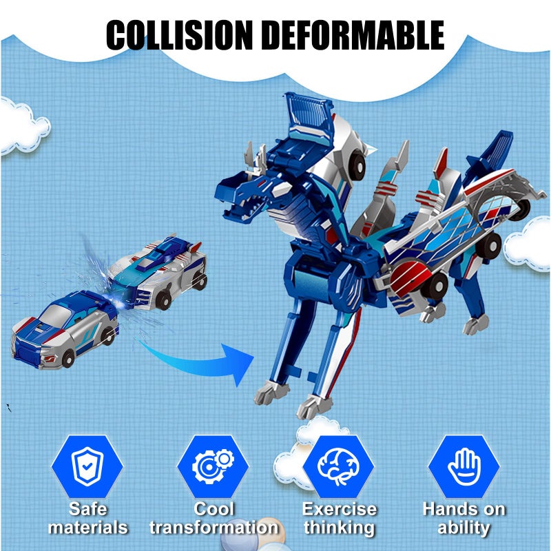 liluwushe 2-in-1 Collision Transformation Dinosaur Car Toy |Magnetic Cars Convertible Robot Toys|DinosaurToys for Kids 3-12 Ideal Christmas Birthday Gift for Boys (Blue) - Image 2