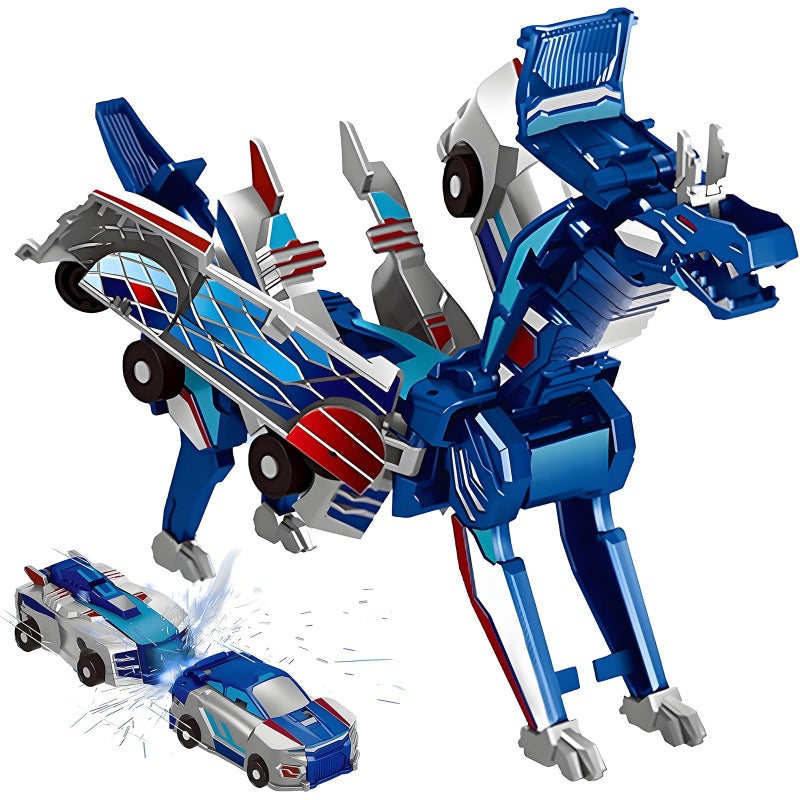 liluwushe 2-in-1 Collision Transformation Dinosaur Car Toy |Magnetic Cars Convertible Robot Toys|DinosaurToys for Kids 3-12 Ideal Christmas Birthday Gift for Boys (Blue) - Image 1