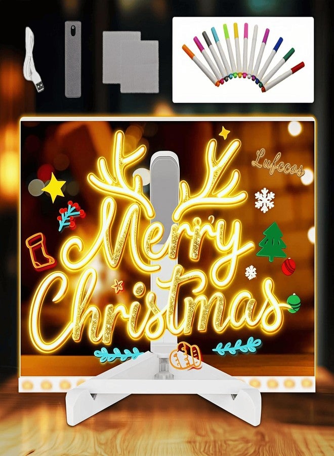 Lufccos Lumiboard Led Drawing Board,11.8 X 7.9” Led Note Board with Colors,Cosmody Led Drawing Board,Erasable Light Up Dry Erase Board,Personalized Birthday Gifts for Women Men, Adjustable Stand,12 Pens - Image 1