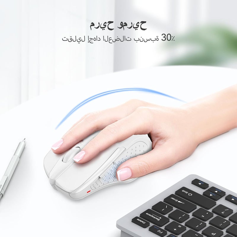 TECKNET Wireless Mouse, 2.4G Ergonomic Optical Mouse, Computer Mouse for Laptop, PC, Computer, Chromebook, Notebook, 6 Buttons, 24 Months Battery Life, 2600 DPI, 5 Adjustment Levels, White - Image 2