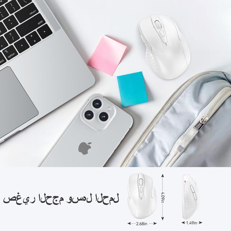 TECKNET Wireless Mouse, 2.4G Ergonomic Optical Mouse, Computer Mouse for Laptop, PC, Computer, Chromebook, Notebook, 6 Buttons, 24 Months Battery Life, 2600 DPI, 5 Adjustment Levels, White - Image 1