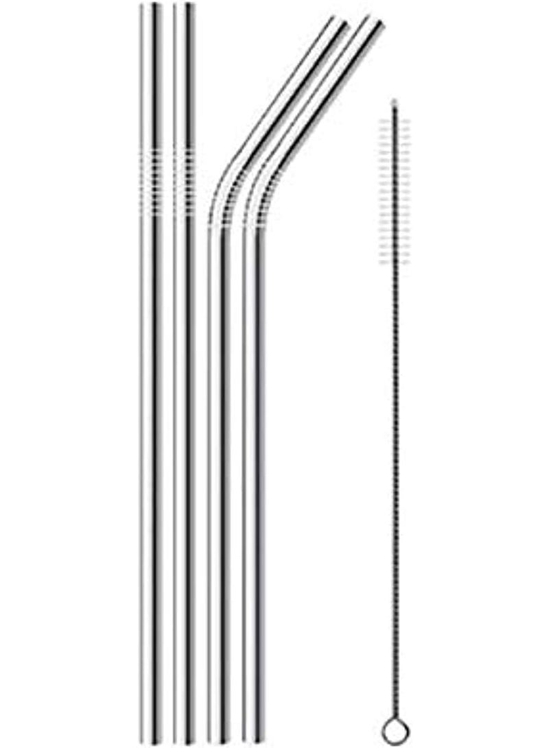 Reusable Metal Drinking Straws 304 Stainless Steel Sturdy Bent Straight Drinks Straw with Cleaning Brush, 4 pcs