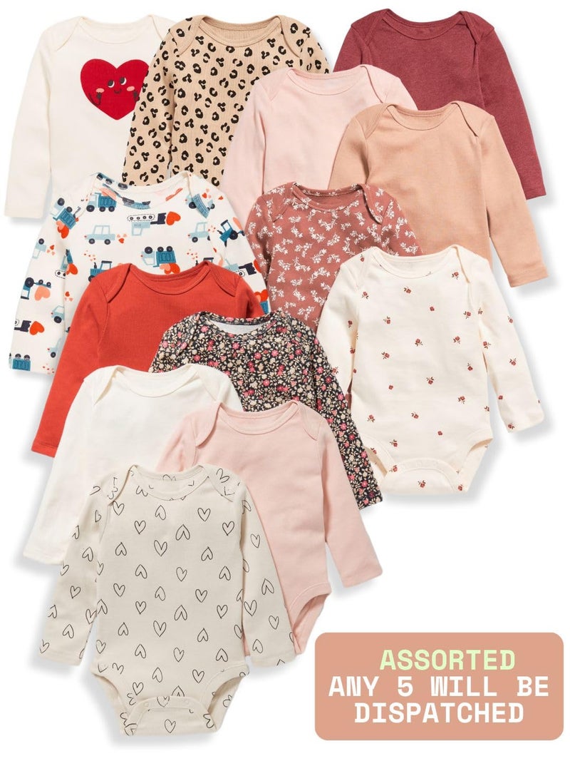 TuddyBuddy Baby Girls 100% Cotton Multi Color Full Sleeves Romper Combo/Bodysuit Set (Pack of 5 - Long Sleeves Assorted Bodysuits, 9-12 Months) - Image 4