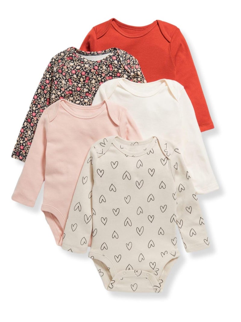 TuddyBuddy Baby Girls 100% Cotton Multi Color Full Sleeves Romper Combo/Bodysuit Set (Pack of 5 - Long Sleeves Assorted Bodysuits, 9-12 Months) - Image 2