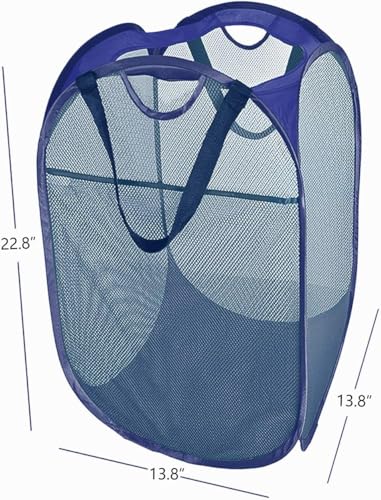 HOUSE AGAIN 2 Pcs Pop Up Laundry Hamper, Strong Mesh Laundry Baskets Collapsible, Hamper with Handles and Side Pocket, Portable Foldable Dirty Clothes for Dorm, Laundry room and Travel Storage, Blue - Image 2