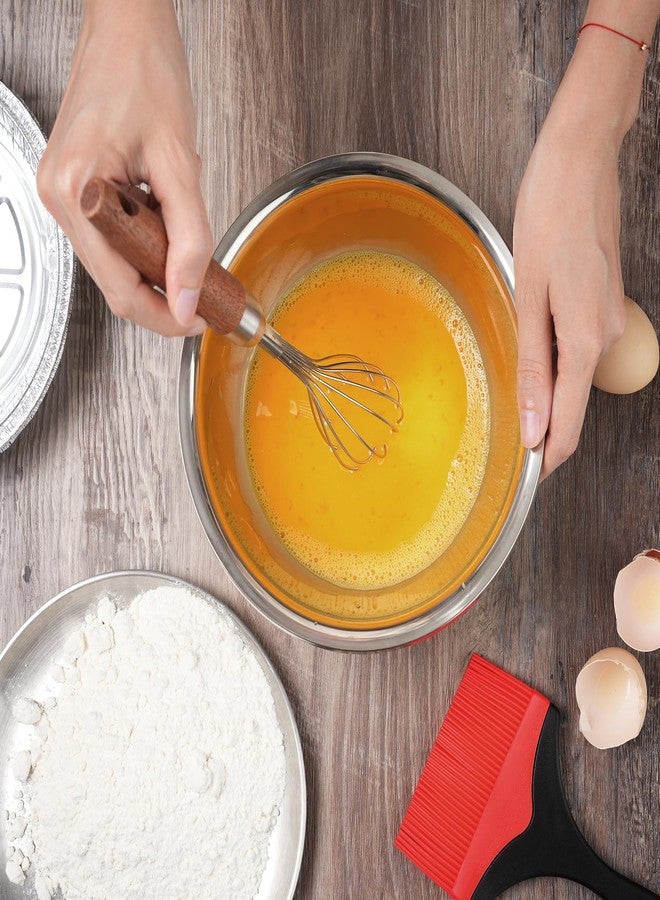 EVNSIX Stainless Steel Wire Cooking Whisk, Multi Function Kitchen Hand Whisk Non Stick Balloon Whisk Egg Beater for Blending Whisking Beating Frothing Stirring Batters,Wooden Handle (11""L x 2.1""W) - Image 5