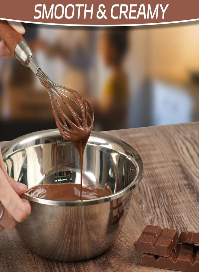EVNSIX Stainless Steel Wire Cooking Whisk, Multi Function Kitchen Hand Whisk Non Stick Balloon Whisk Egg Beater for Blending Whisking Beating Frothing Stirring Batters,Wooden Handle (11""L x 2.1""W) - Image 4