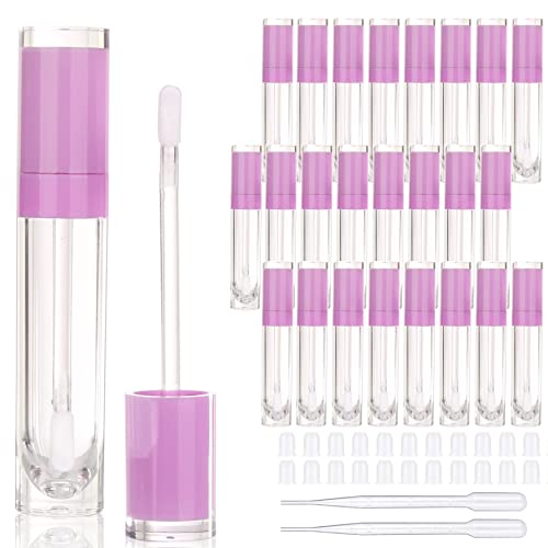 COSIDEA 26 pcs Empty 8ml Lip Gloss Tubes with clear Wand，Round Purple Lipgloss Containers，DIY cosmetic packing Container Bulk Wholesale - Image 1