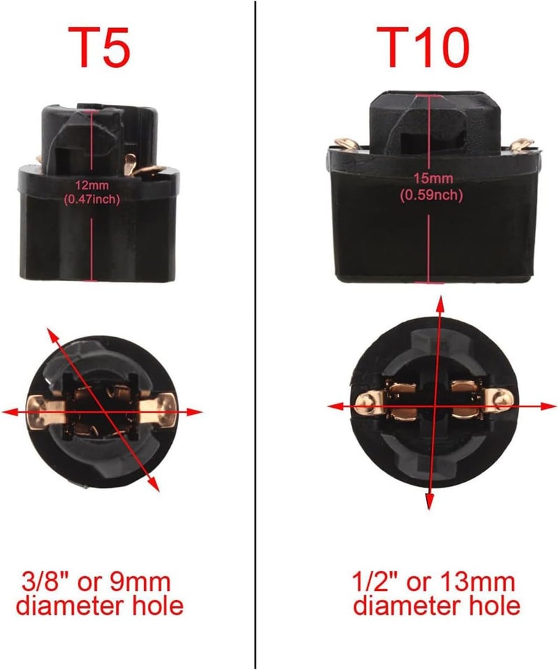 Alopee T10 Twist Lock Socket 194 168 Wedge Base Holder for W5W 2825 Auto Dashboard Instrument Panel Gauge Cluster Light Door Light Bulbs Holder DC 12V, Pack of 15 - Image 5