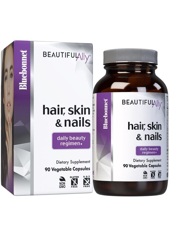 BlueBonnet Nutrition Beautiful Ally Hair, Skin & Nails, Hydrolyzed Collagen from Grass Fed Cows, Collagen Peptides Type 1 & 3, Non GMO, Gluten Free, Soy Free, Milk Free, 90 Vegetable Capsules - Image 1