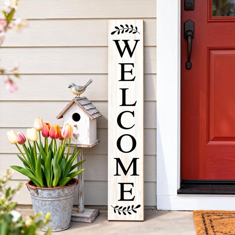 Cpcdaosk Farmhouse Wooden Merry Christmas Welcome Sign Stand for Front Door, 47" Large Welcome Sign for front porch, Rustic Vertical Tall Xmas Gift Porch Leaner Decor for Outdoor Patio Garden - Image 1