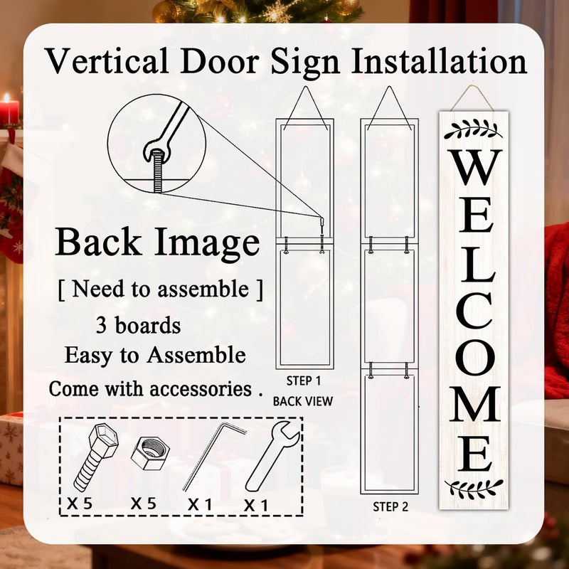 Cpcdaosk Farmhouse Wooden Merry Christmas Welcome Sign Stand for Front Door, 47" Large Welcome Sign for front porch, Rustic Vertical Tall Xmas Gift Porch Leaner Decor for Outdoor Patio Garden - Image 5