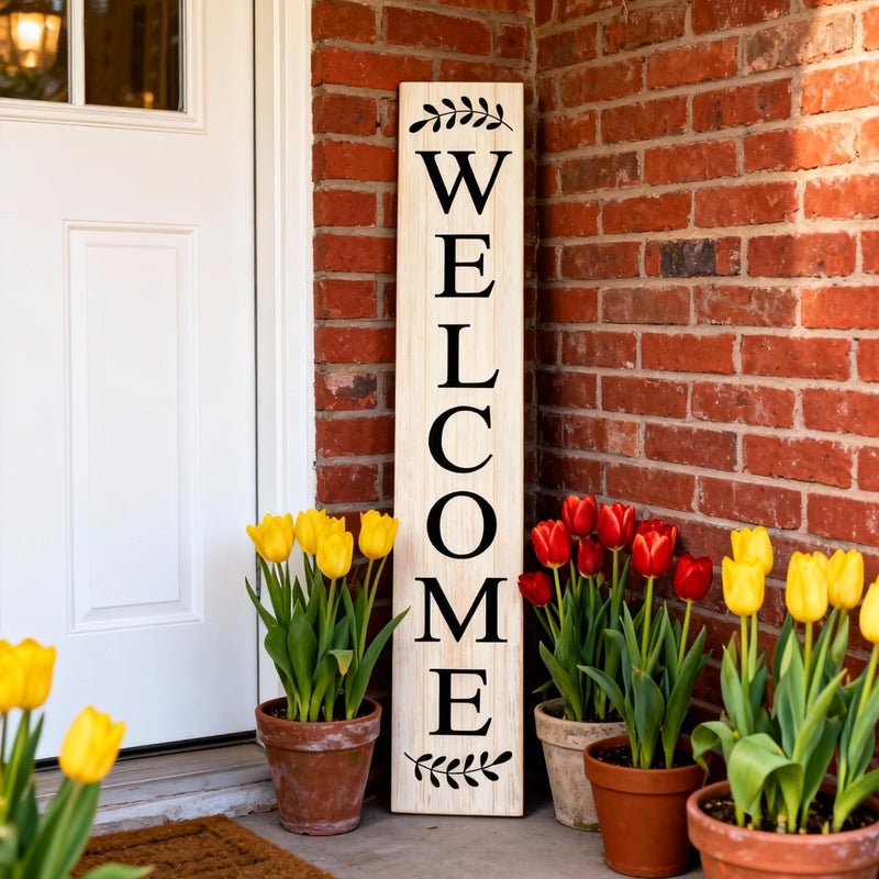 Cpcdaosk Farmhouse Wooden Merry Christmas Welcome Sign Stand for Front Door, 47" Large Welcome Sign for front porch, Rustic Vertical Tall Xmas Gift Porch Leaner Decor for Outdoor Patio Garden - Image 4