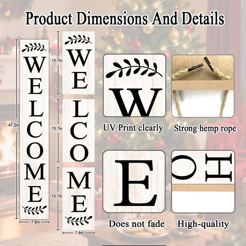 Cpcdaosk Farmhouse Wooden Merry Christmas Welcome Sign Stand for Front Door, 47" Large Welcome Sign for front porch, Rustic Vertical Tall Xmas Gift Porch Leaner Decor for Outdoor Patio Garden - Image 2