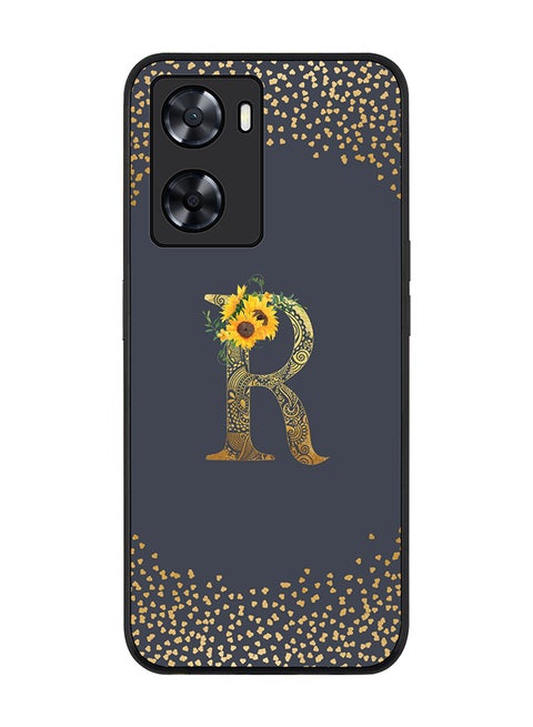 Rugged Black edge case for OnePlus Nord N20 SE Slim fit Soft Case Flexible Rubber Edges Anti Drop TPU Gel Thin Cover - Custom Monogram Initial Letter Floral Pattern Alphabet - R (Grey )