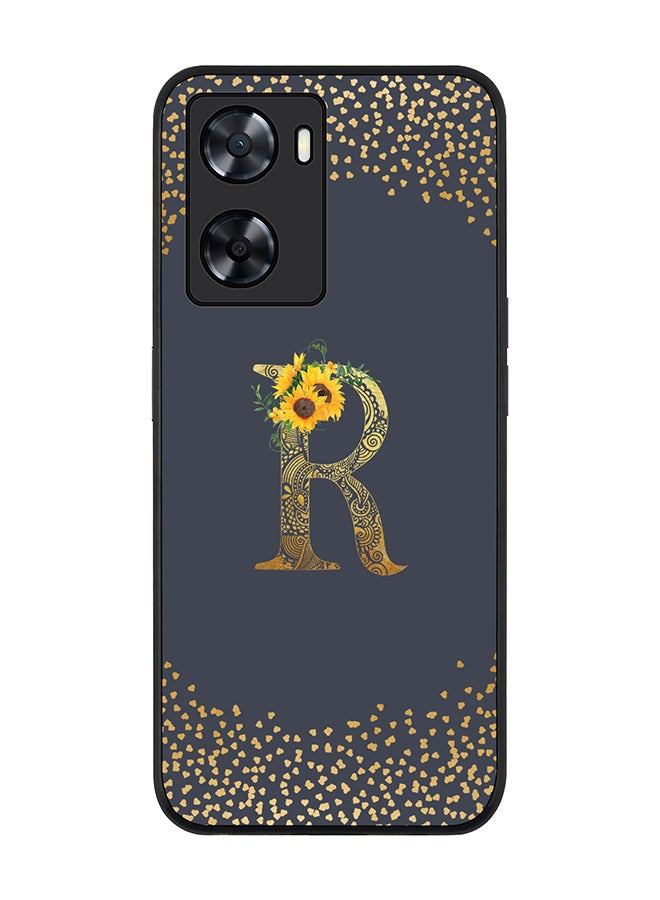 Rugged Black edge case for OnePlus Nord N20 SE Slim fit Soft Case Flexible Rubber Edges Anti Drop TPU Gel Thin Cover - Custom Monogram Initial Letter Floral Pattern Alphabet - R (Grey )