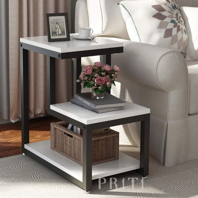 Priti Modern End Tables 3Tier Chair Side Table Night Stand with Storage Shelf for Living Room Bedroom Entryway White Engineered Wood - Image 1