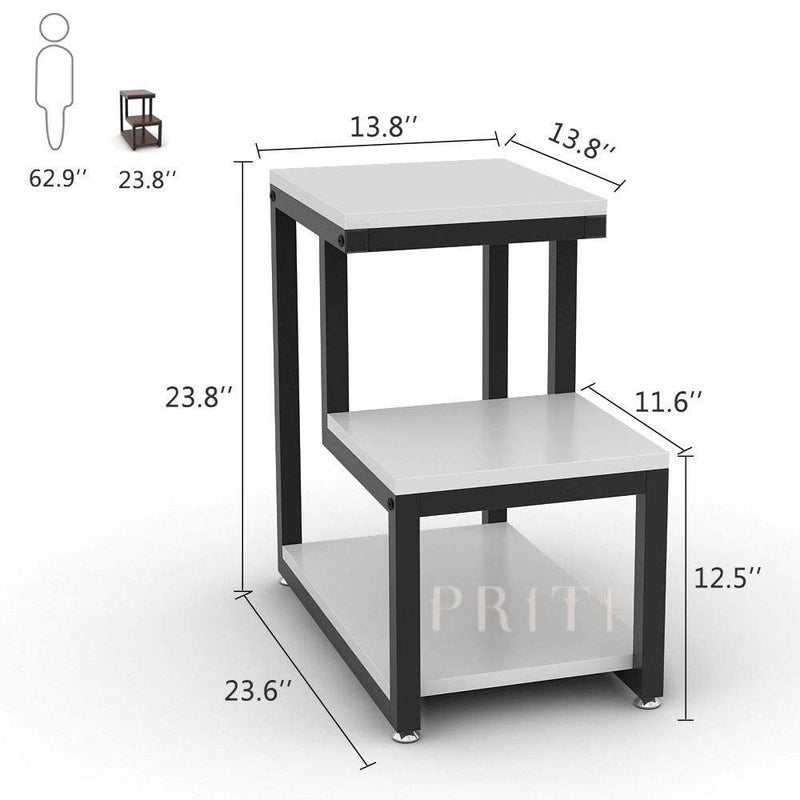Priti Modern End Tables 3Tier Chair Side Table Night Stand with Storage Shelf for Living Room Bedroom Entryway White Engineered Wood - Image 5