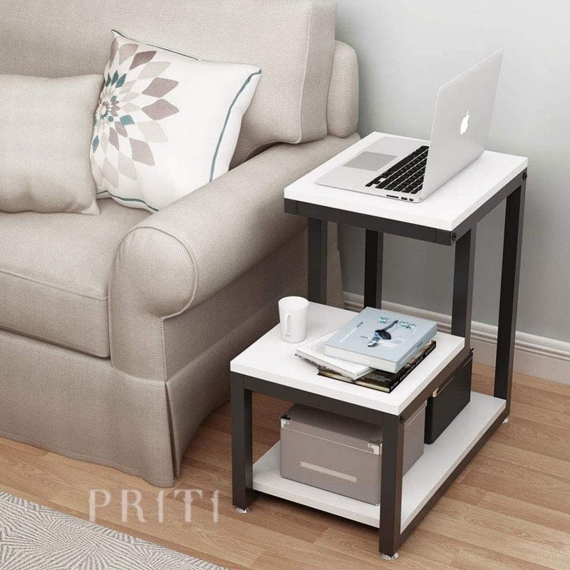 Priti Modern End Tables 3Tier Chair Side Table Night Stand with Storage Shelf for Living Room Bedroom Entryway White Engineered Wood - Image 2