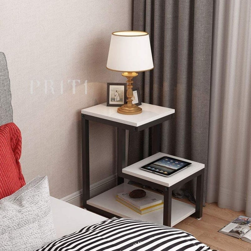 Priti Modern End Tables 3Tier Chair Side Table Night Stand with Storage Shelf for Living Room Bedroom Entryway White Engineered Wood - Image 3