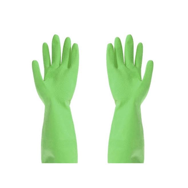 Veltrix Reusable Flocklined Rubber Hand Gloves Medium Size 1112 inch Color Green Set of 3 Pairs - Image 1